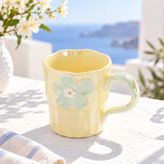 Petal Lüsterli Porselen Kupa 360 ml Çiçek Desenli Kahve ve Çay Kupası,Sarı