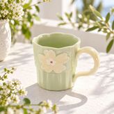 Petal Lüsterli Porselen Kupa 360 ml Çiçek Desenli Kahve ve Çay Kupası,Yeşil