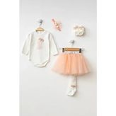 Petite Ponpon Baby Kız Bebek Doğum Günü Parti Kıyafeti Uzun Kollu Tütü Elbise Set Bej - 1 Yaş - Somon