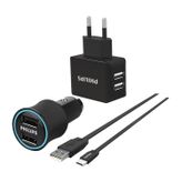 Philips DLP2553EM Siyah Micro USB 2'li Seyahat ve Araç Şarjı