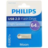 Philips USB Stick 64 GB USB 2.0 Flash Drive Moon Edition PC, Laptop, Bilgisayar için 20 MB/sn'ye Kadar Okuma Metal Anahtarlık Halka Kapaksız Gri
