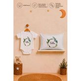 Pia Baby İsme Özel Kısa Kollu Erkek Bebek Body Zıbın Ve 35X45 Cm Yastık Kılıfı %100 Pamuk Organik Baskılı Bebek Hediyesi