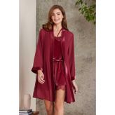 Pierre Cardin 4800 Bordo Kadın Dantelli Kadife Tulum Sabahlık Takım