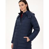 Pierre Cardin 50297299-VR033 Lacivert Kapüşonlu Kapitone Uzun Kadın Mont