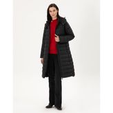 Pierre Cardin 50297299-VR046 Siyah Kapüşonlu Kapitone Uzun Kadın Mont
