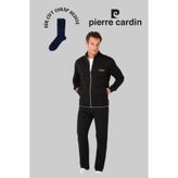 Pierre Cardin Erkek Siyah Pamuklu Fermuarlı Eşofman Takımı 1 Çift Çorap Hediye .R.O1.P.İ.ERŞ.II.E.L.T