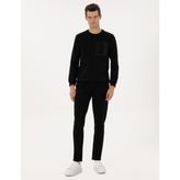 Pierre Cardin Erkek Siyah Slim Fit Nervürlü Düz Paça Eşofman Altı 50317659-VR046