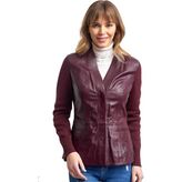 Pierre Cardin Kadın Bordo Çift Cepli Örme Kol Deri Ceket - 38