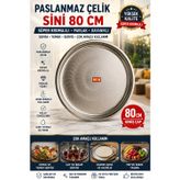 Piknik Sepeti Paslanmaz Çelik Sini 80Cm Sofra Yemek Tepsisi Süper Kromajlı Sini 80 Cm