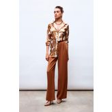 Pileli Krep Pantolon - CAMEL