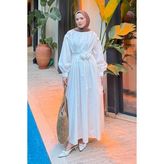 Pileli Poplin Elbise Beyaz - L - XL