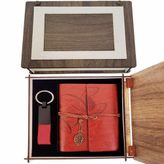 Pilelistore Özel Ahşap Kutulu Kahve Deri Defter ve Anahtarlık Set