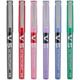 Pilot V5 Hi-Tecpoint Roller Kalem - İnce 0,5 mm Uç Ucu - 0,3 mm Çizgi Genişliği - 6'lı Paket - Siyah, Mavi, Kırmızı, Yeşil, Mor ve Pembe