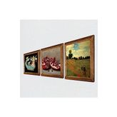 Pinecone Claude Monet Gelincikler, Şahmeran, Nar Taş Duvar Tablosu - Ahşap Çerçeveli Taş Tablo - 25x25 cm - 3 Parça Set - Dekoratif Duvar Sanatı - Modern Ev ve Ofis Duvar Dekoru W3-1018