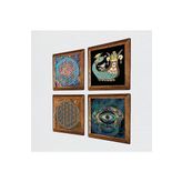 Pinecone Nazar, Yaşam Çiçeği, Şahmeran Taş Duvar Tablosu - Ahşap Çerçeveli Taş Tablo - 25x25 cm - 4 Parça Set - Dekoratif Duvar Sanatı - Modern Ev ve Ofis Duvar Dekoru W4-483