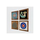 Pinecone Nazar, Yaşam Çiçeği, Şahmeran Taş Duvar Tablosu - Ahşap Çerçeveli Taş Tablo - 25x25 cm - 4 Parça Set - Dekoratif Duvar Sanatı - Modern Ev ve Ofis Duvar Dekoru W4-494