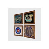 Pinecone Nazar, Yaşam Çiçeği, Şahmeran Taş Duvar Tablosu - Ahşap Çerçeveli Taş Tablo - 25x25 cm - 4 Parça Set - Dekoratif Duvar Sanatı - Modern Ev ve Ofis Duvar Dekoru W4-784