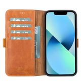 PLM Apple iPhone 13 Pro Uyumlu Deri Cüzdanlı Kılıf Karamel
