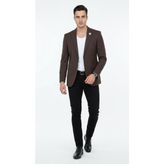 Plus Scorpion Erkek Mono Yaka Tek Düğmeli Çift Yırtmaçlı Blazer Ceket – Premium Dokuma Kumaş, 8 Renk - 46 - 6 Drop - Kahverengi