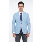 Plus Scorpion Slim Fit Mikro Desenli Erkek Ceket Yazlık Pike Kumaş Çift Yırtmaç Blazer - 48 - 6 Drop - Bebe Mavisi