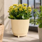 Poliwork Dekoratif Ayaklı Saksı Luna 21 5 Lt 20X21 cm Çizgili Modern Plastik Saksı Iç ve Dış Mekan Kullanımı - Krem