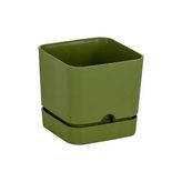 Poliwork Kare Tabaklı Modern Saksı 1.5 Lt 130x120 mm - Geometrik Tasarım Saksı - Yağ Yeşili