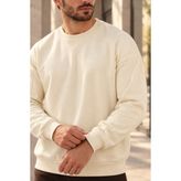 Polo State Erkek Bisiklet Yaka Oversize Dikiş Detaylı Basic Sweatshirt - Ekru