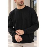 Polo State Erkek Bisiklet Yaka Oversize Dikiş Detaylı Basic Sweatshirt - Siyah