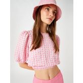Poplin Crop Bluz Balon Kollu