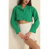Poplin Crop Gömlek Yeşil S3060