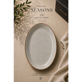 Porland Seasons Kayık Tabak 31X24 cm Porselen Oval Sunum Tabağı Servis Tabağı Yemek Servisi - 1 Adet - Koyu Gri