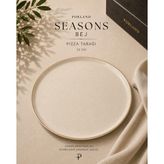 Porland Seasons Siyah/bej Pizza Tabağı 32 cm Porselen Servis Tabağı Yemek Tabağı - 1 Adet