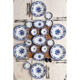 porselenden Antique deep azul 19 Parça 6 Kişilik Porselen Kahvaltı Takımı mavi çiçek desenli