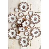 porselenden Antique rose 19 Parça 6 Kişilik Porselen Kahvaltı Takımı bordo-kahve çiçek desenli