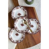 porselenden Antique Rose 4'lü Porselen Reçellik / Çerezlik Kase Bordo Kahve Çiçek Desenli 4 parça