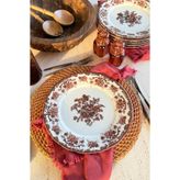 porselenden Antique Rose 6 kişilik 25 cm Özel Tasarım Premium Porselen Servis Tabağı Takımı Bordo Çiçek Desenli