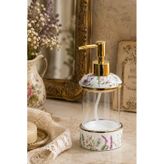 Porsima 3127-1 Gold Kapaklı Porselen Ve Cam Sıvı Sabunluk Çiçek Desenli Ve Şeffaf Tasarım 350 Ml Gold