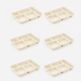 Porsima 6 adet 5 Bölmeli BPA İçermez Lüks Plastik Piknik Yemek Servis Tabağı-Tabldot Servis Tabağı Krem -21 * 31 * 3,5 cm