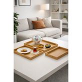 Porsima Ahşap Tepsi 3lü Set Çay Kahve Bambu Sunumu Tepsi Seti