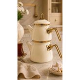 PR HOME Krem Mini Model Emaye Çaydanlık
