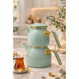 Pr Home Soft Yeşil Rose Model Emaye Çaydanlık