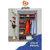 Prado Elit Gri Yandan Raflı Çelik Profilli Bez Dolap
