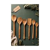 Pratik Ev Zeytin Ağacı Ahşap Tahta Kaşık Çatal Kevgir Spatula Seti (Zeytin Ağacı) Ağaç Kaşık 6'lı Set ZEYTN-052 - Çok Renkli