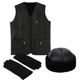 Premıum Deri Set – Yelek, Eldiven, Deri Börk Şapka