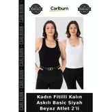 Premium Kadın Fitilli Kalın Askılı Basic Siyah Beyaz Atlet 2'li Parça Rahat Modern