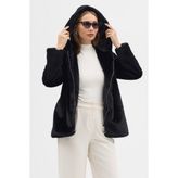 Premium Mink Kapşonlu Ceket - Siyah - 38