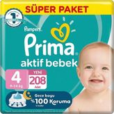 Prima Aktif Bebek No:4 Maxi 208 Adet Bebek Bezi