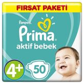 Prima Aktif Bebek No:4+ Maxi Plus 50 Adet Bebek Bezi
