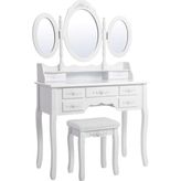 Prime 3 Aynalı ve Tabureli Tuvalet Masası, 7 Çekmece, Eğim Koruması, Lüks, 145 x 90 x 40 Cm, Beyaz RDT91W