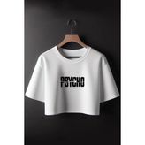 Psyco Baskılı Crop Tshirt - Beyaz - M